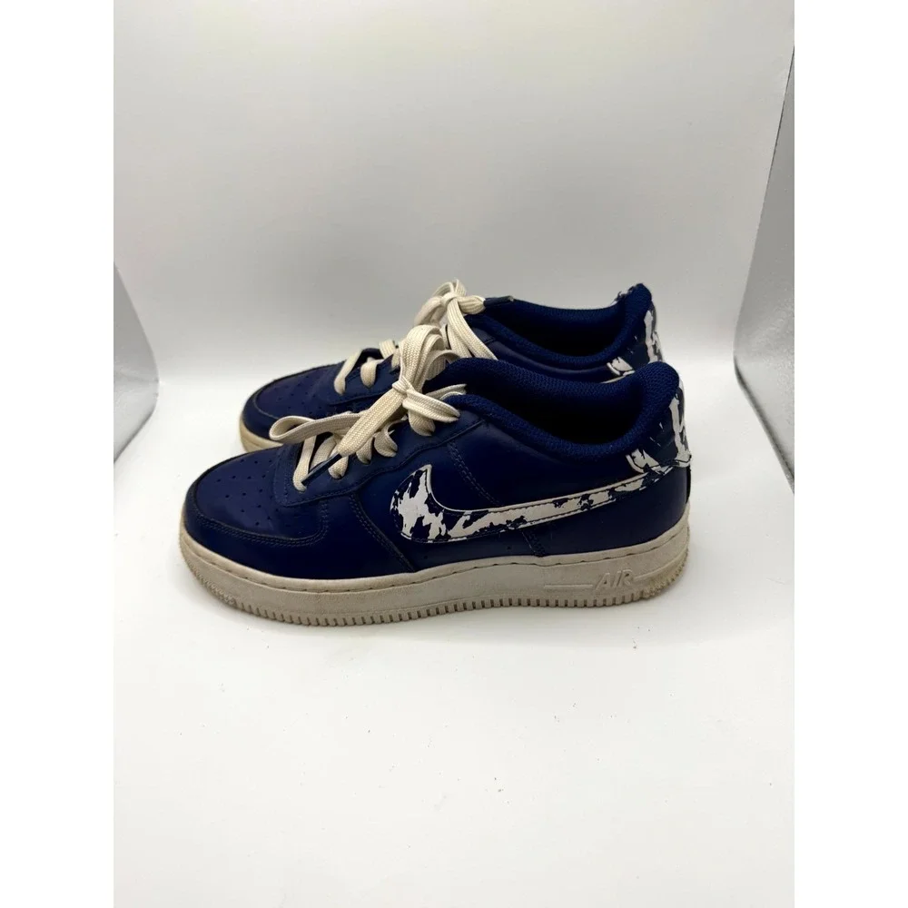 Nike Air Force 1 LV8 GS Kids 4.5 Sneaker Splatter Swoosh Blue Void Leather Shoes